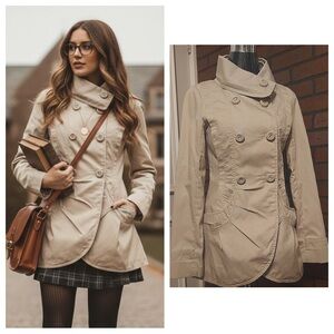 Vero Moda Small Cotton Blend Trench Jacket Cream Double Breasted Utility